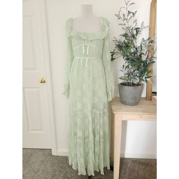 Free People Yara Maxi Dress Women's Size Small Mint Green Puff‎ Sleeve Tiered - Picture 5 of 9